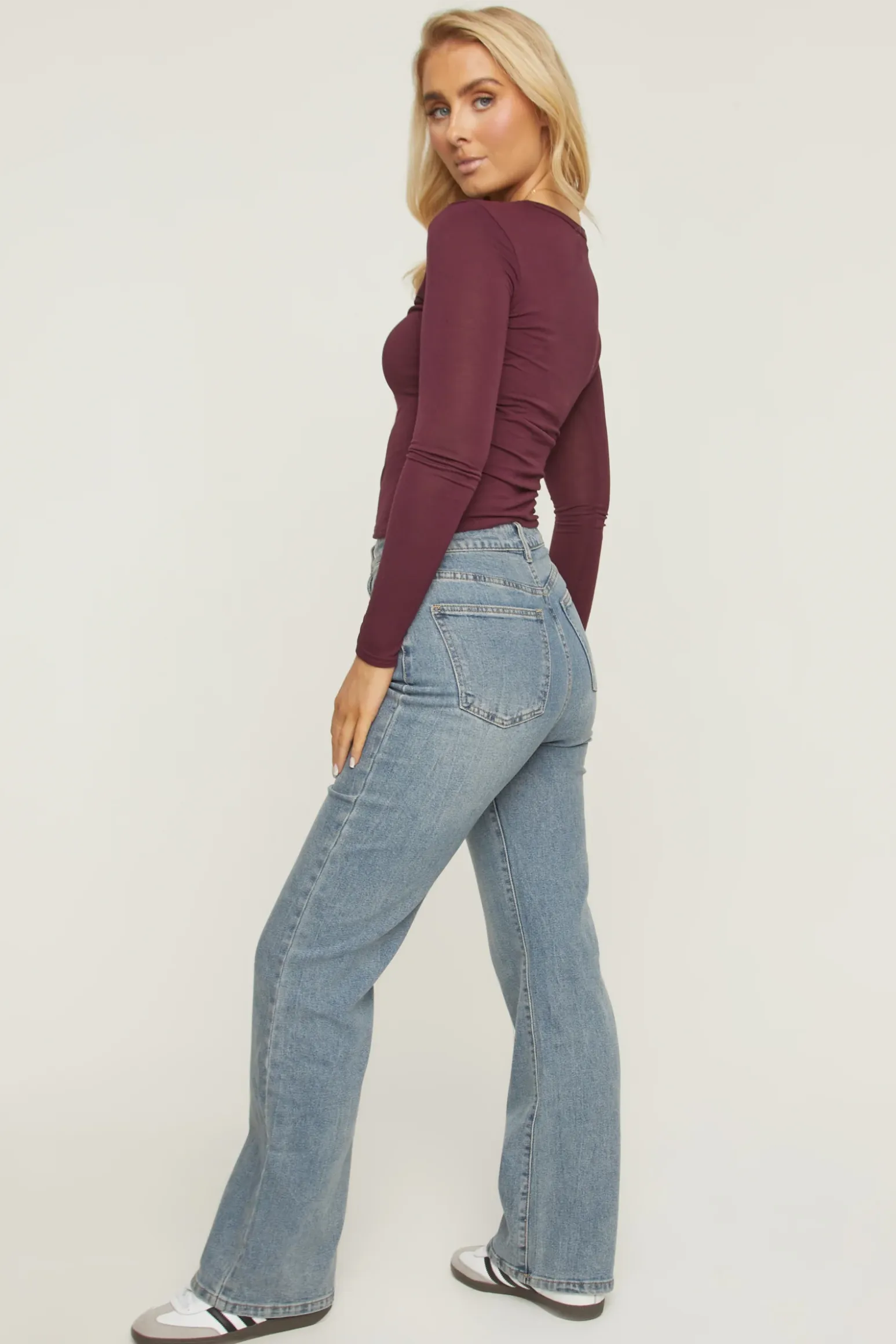 Rebellious Fashion Acid Blue Washed Stretch Straight Leg Jeans - Scarlett