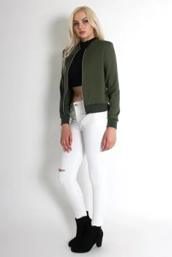 Rebellious Fashion Alexus Khaki Zip Front Bomber Jacket