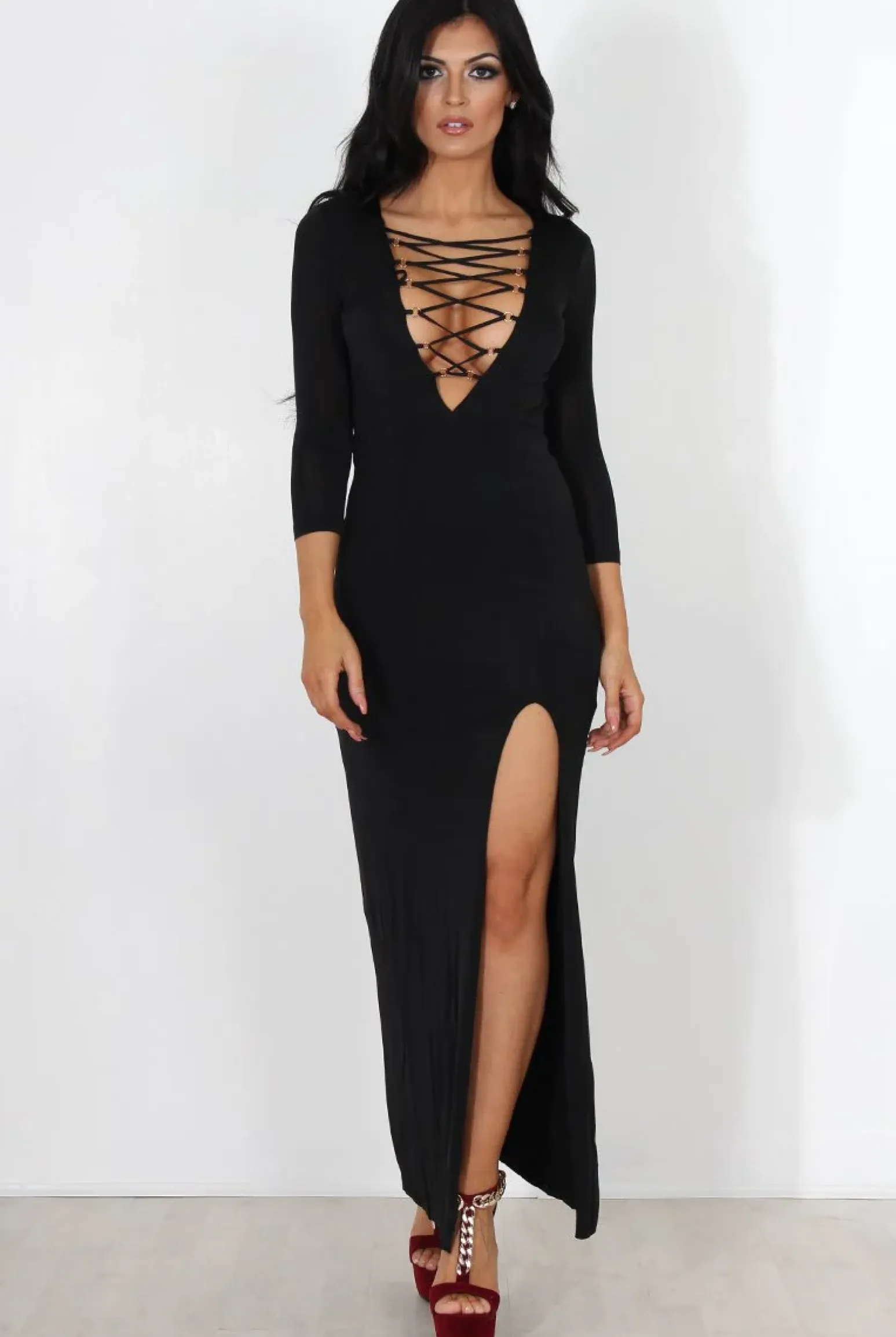 Rebellious Fashion Alizah Black Tie Front Maxi Dress