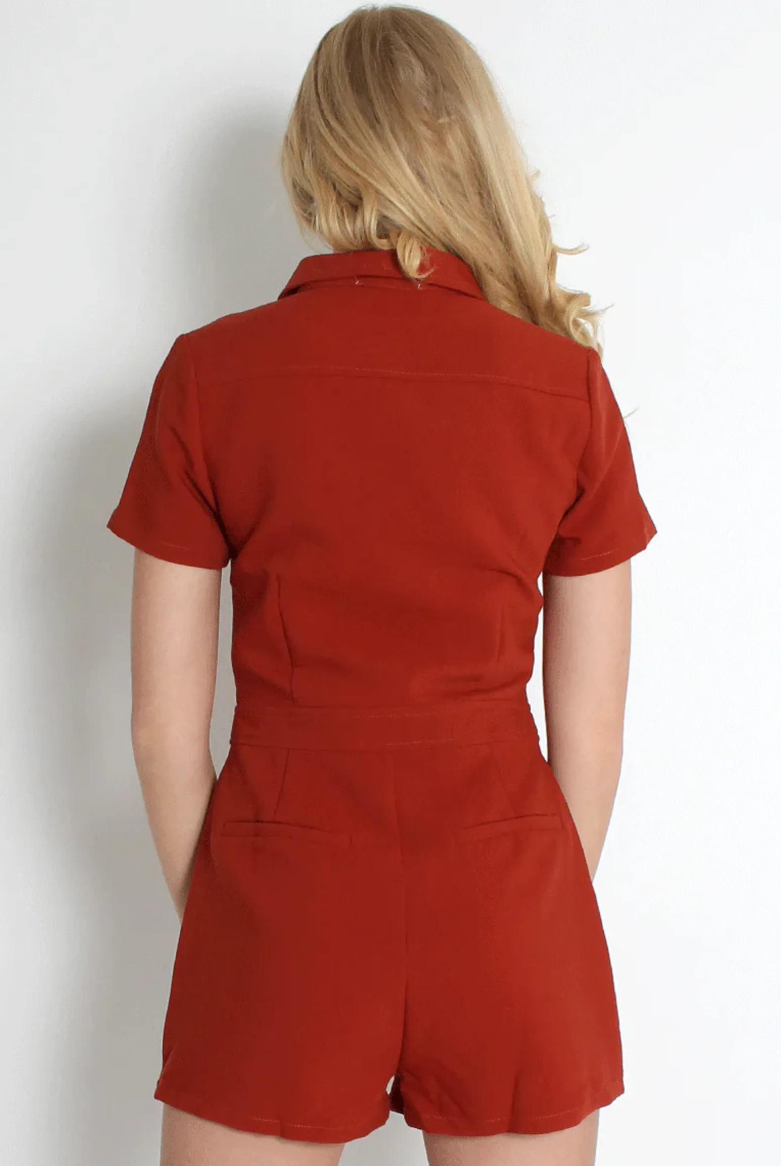 Rebellious Fashion Anita Rust Zip Front Playsuit