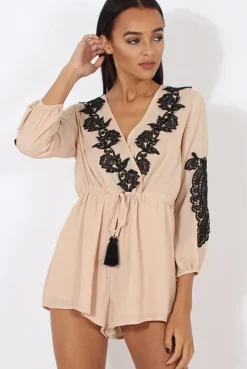 Rebellious Fashion Apricot Applique Wrap Around Playsuit - Izzie