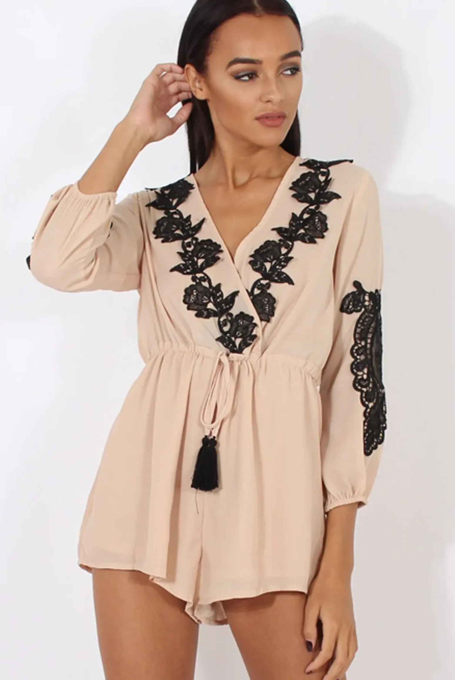 Rebellious Fashion Apricot Applique Wrap Around Playsuit - Izzie