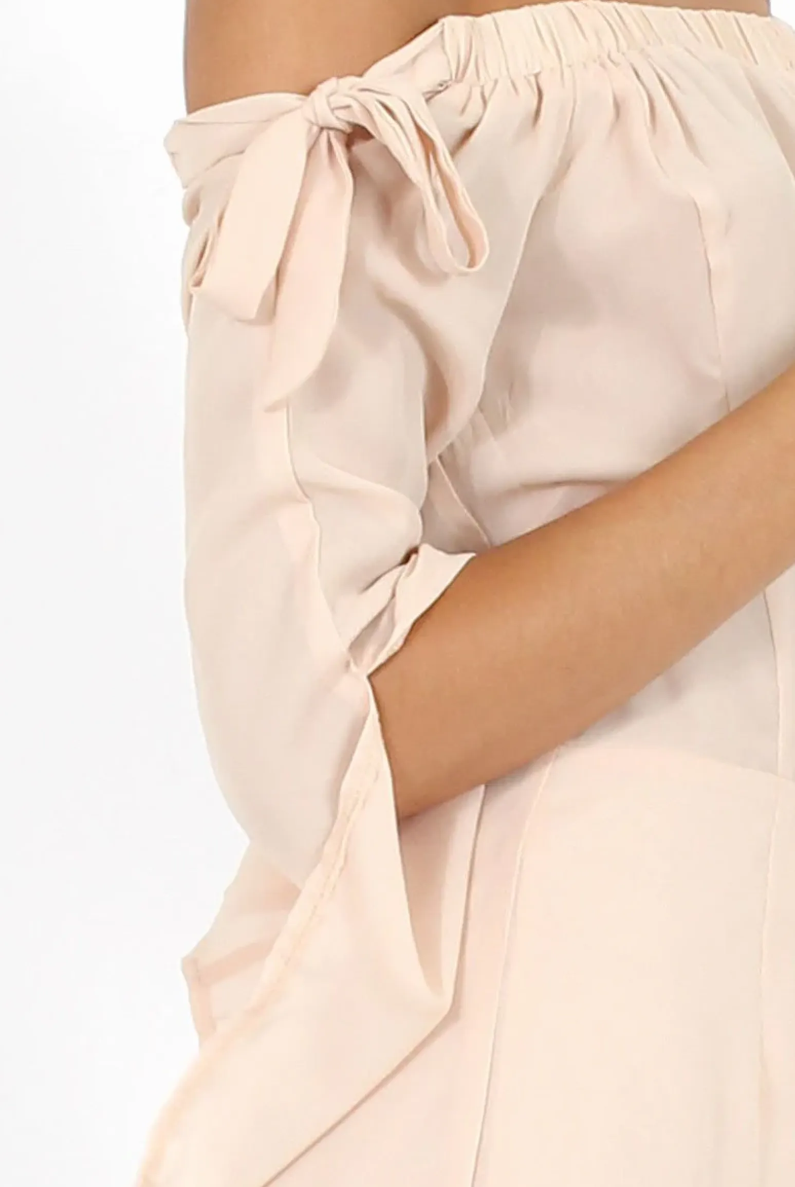 Rebellious Fashion Apricot Bardot Tie Sleeve Playsuit - Elisa