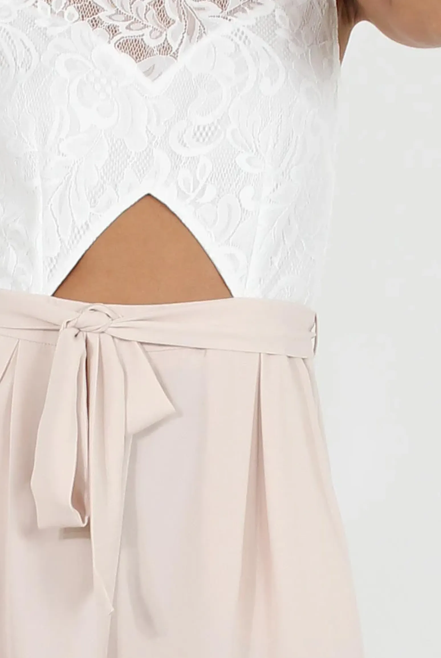 Rebellious Fashion Apricot Lace Pleated Cut Out Playsuit - Renata