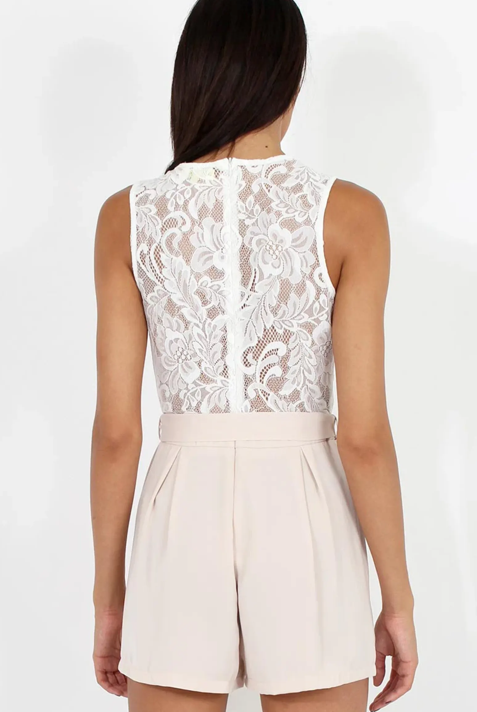 Rebellious Fashion Apricot Lace Pleated Cut Out Playsuit - Renata