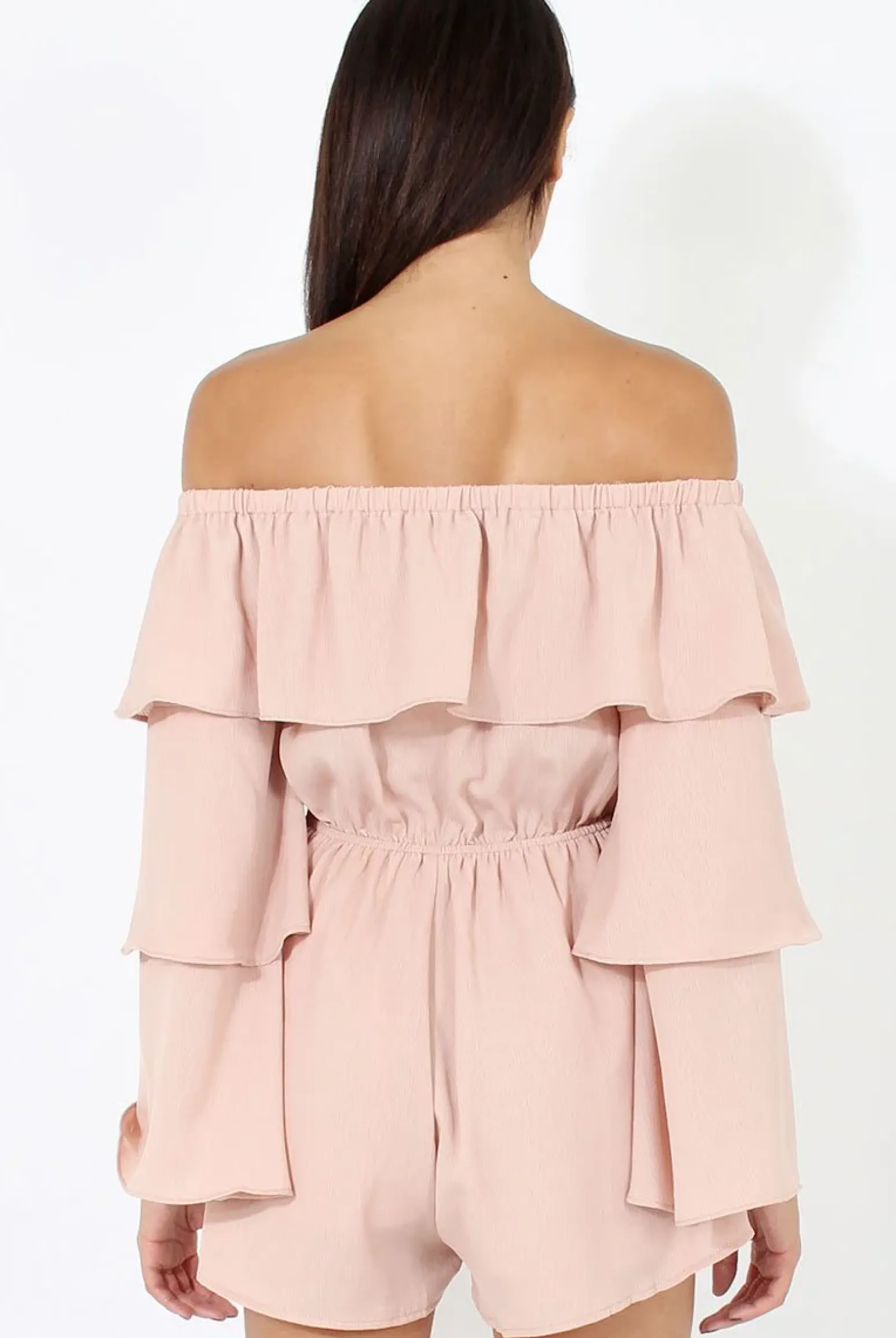 Rebellious Fashion Apricot Layered Bardot Playsuit - Barbara