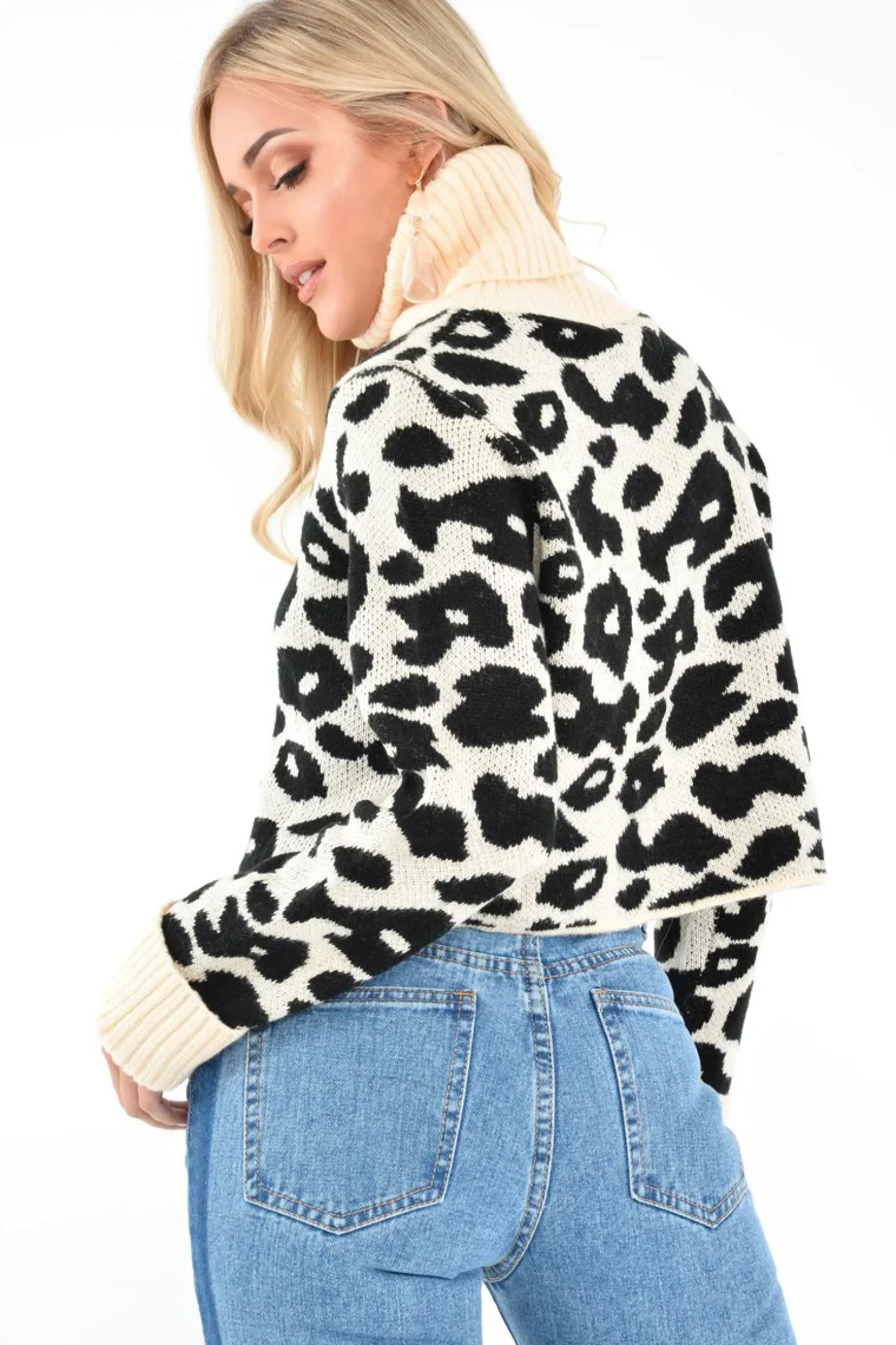 Rebellious Fashion Apricot Leopard Crop Roll Neck Jumper - Halley