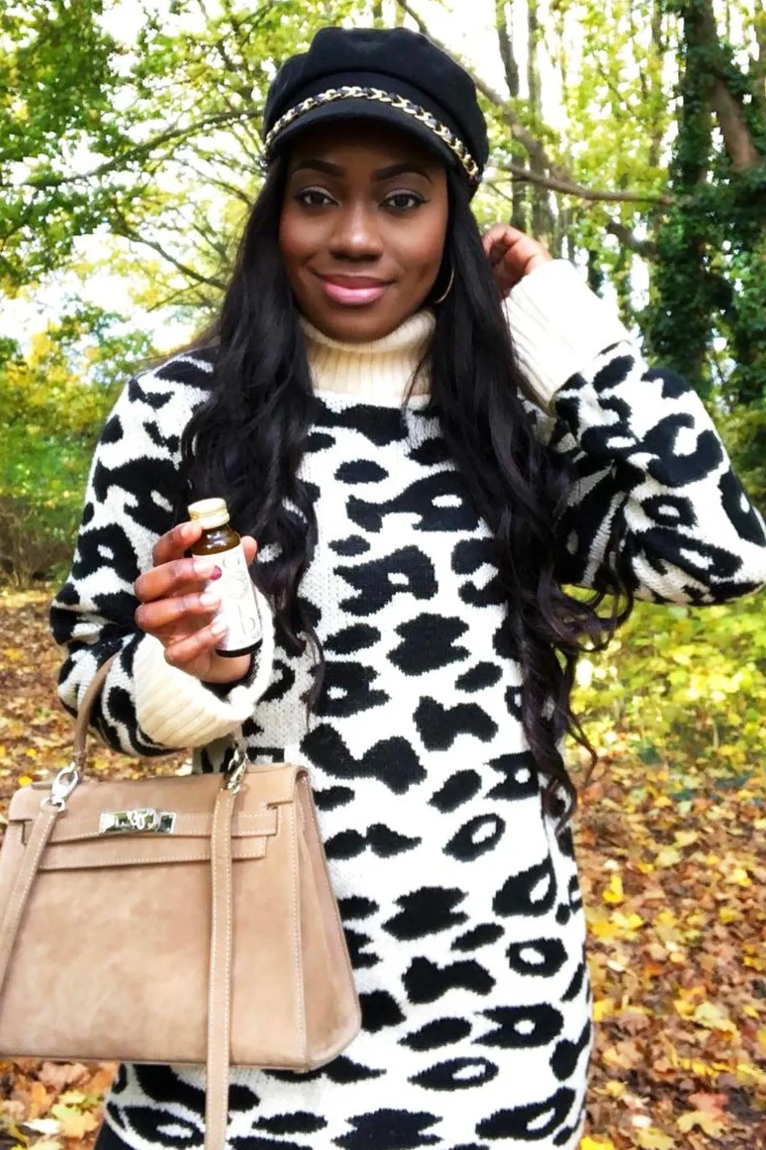 Rebellious Fashion Apricot Leopard Roll Neck Jumper - Deona