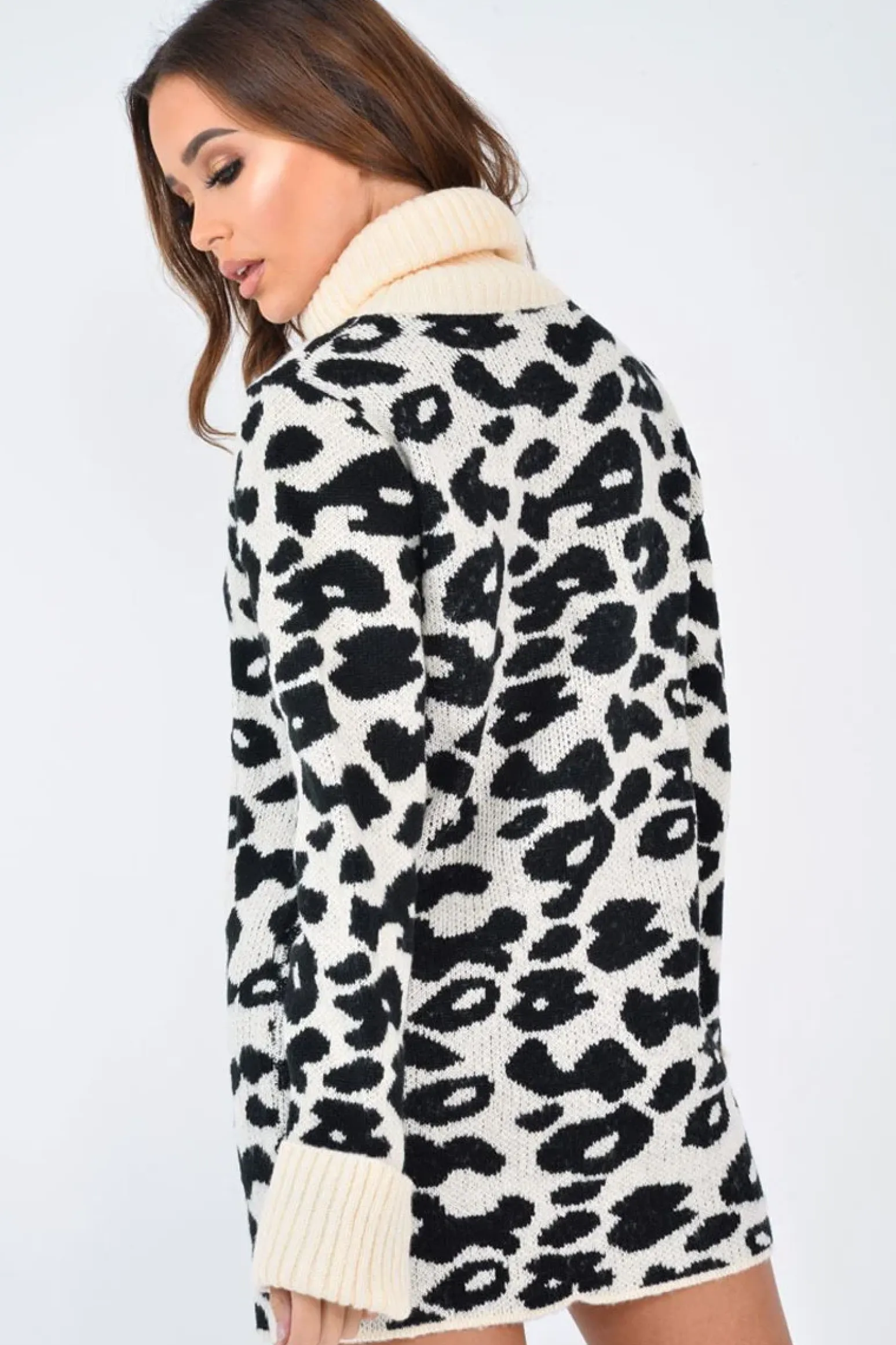 Rebellious Fashion Apricot Leopard Roll Neck Jumper - Deona