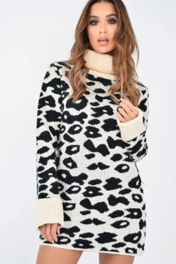Rebellious Fashion Apricot Leopard Roll Neck Jumper - Deona