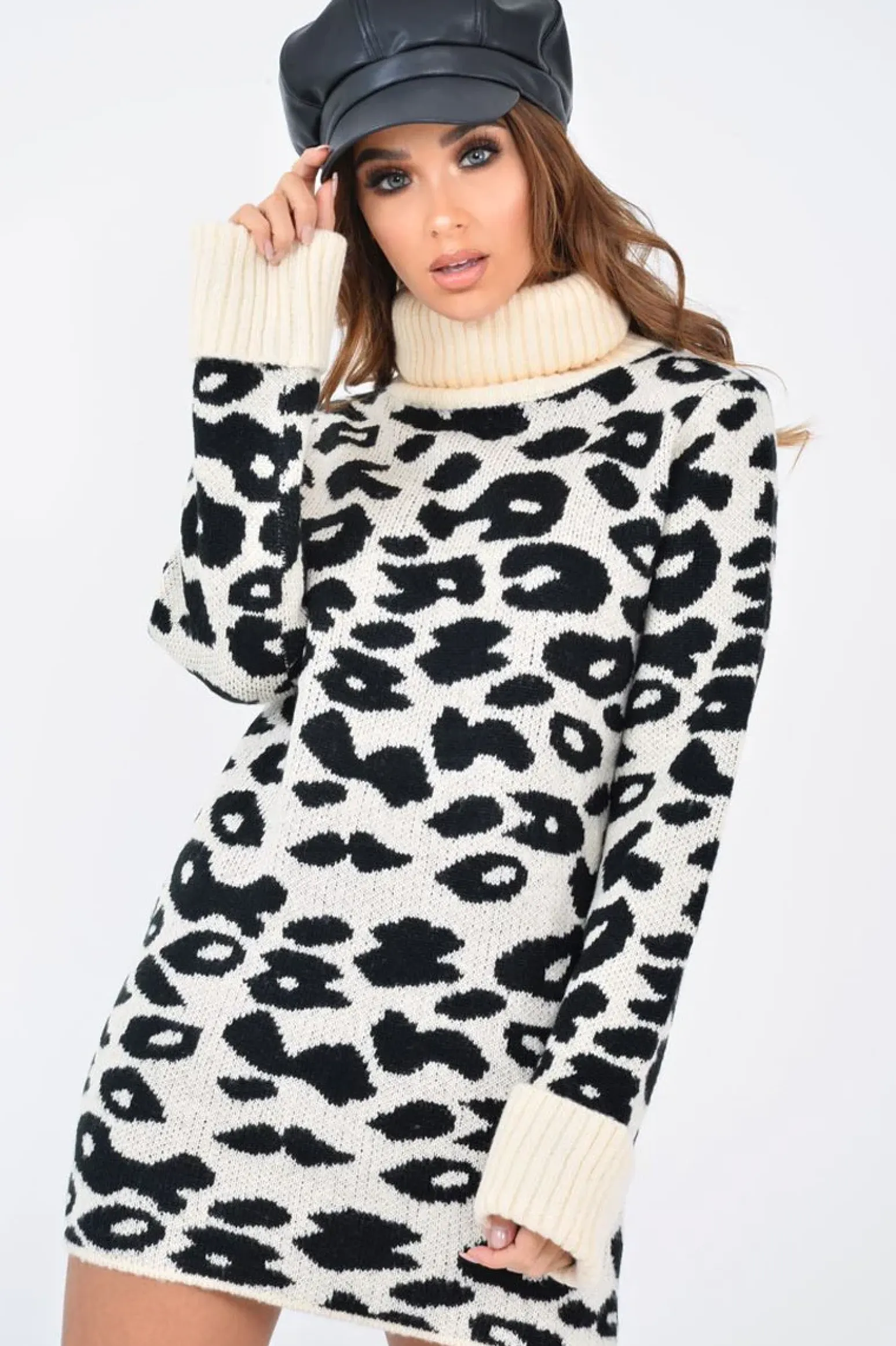 Rebellious Fashion Apricot Leopard Roll Neck Jumper - Deona
