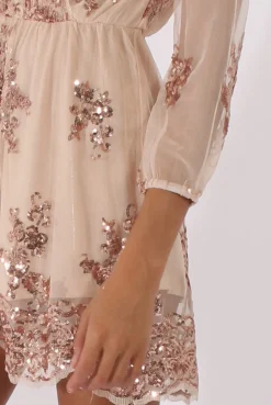 Rebellious Fashion Apricot Mesh Layer Sequin Playsuit - Rowan