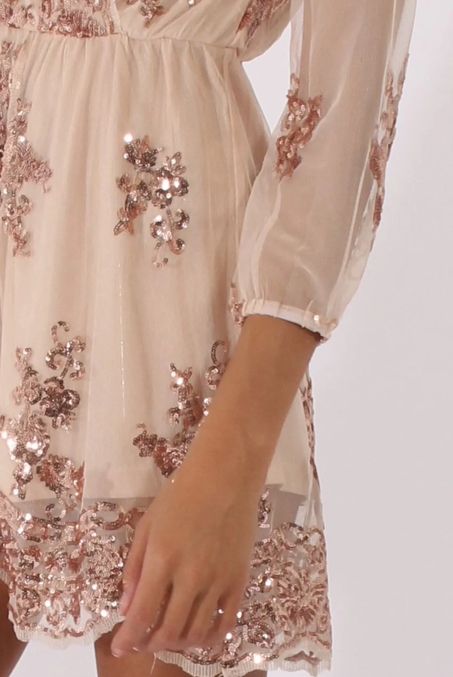 Rebellious Fashion Apricot Mesh Layer Sequin Playsuit - Rowan