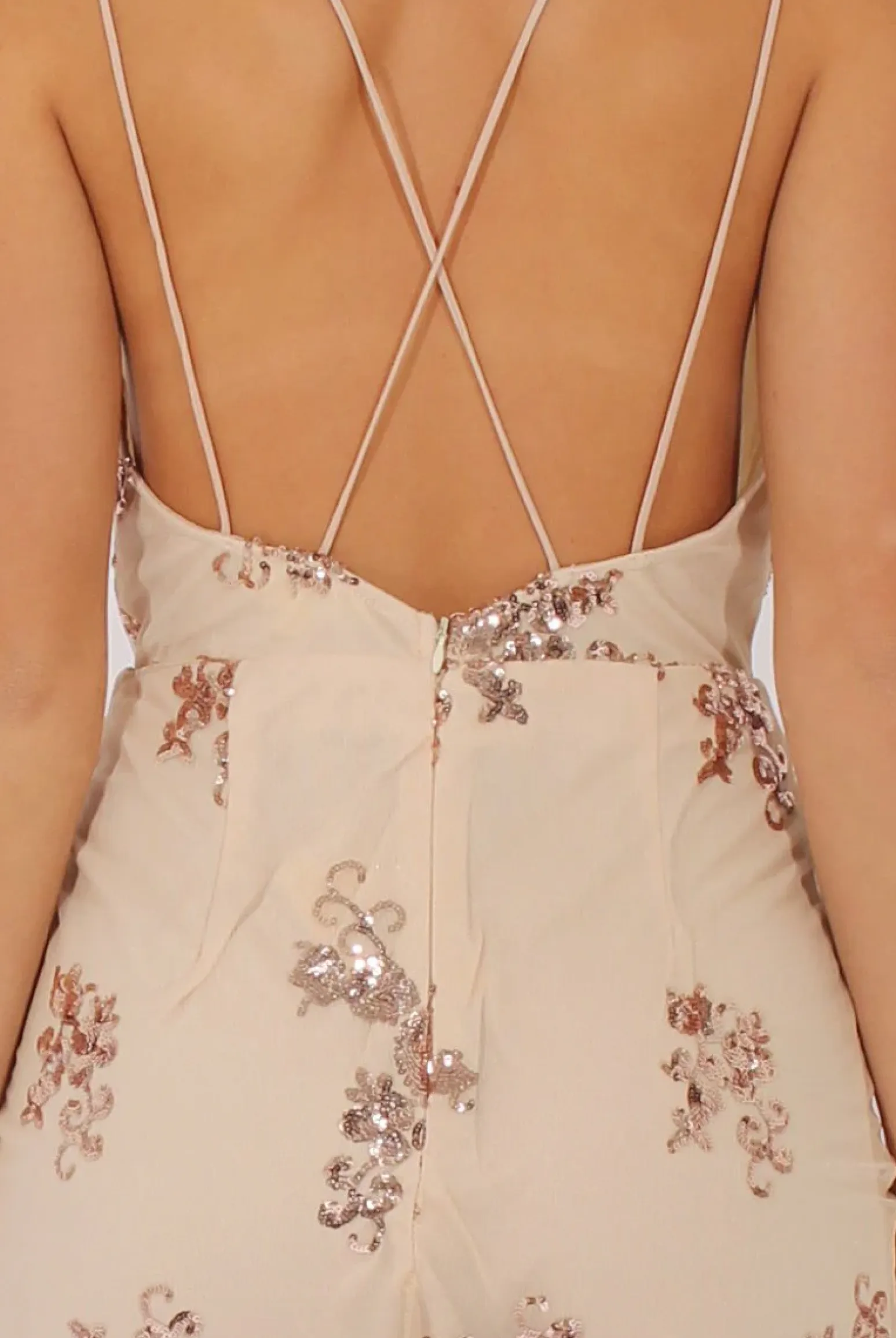 Rebellious Fashion Apricot Mesh Layer Sequin Strappy Slip Dress - Bliss