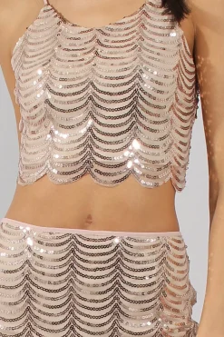 Rebellious Fashion Apricot Sequin Crop Top - Lyle