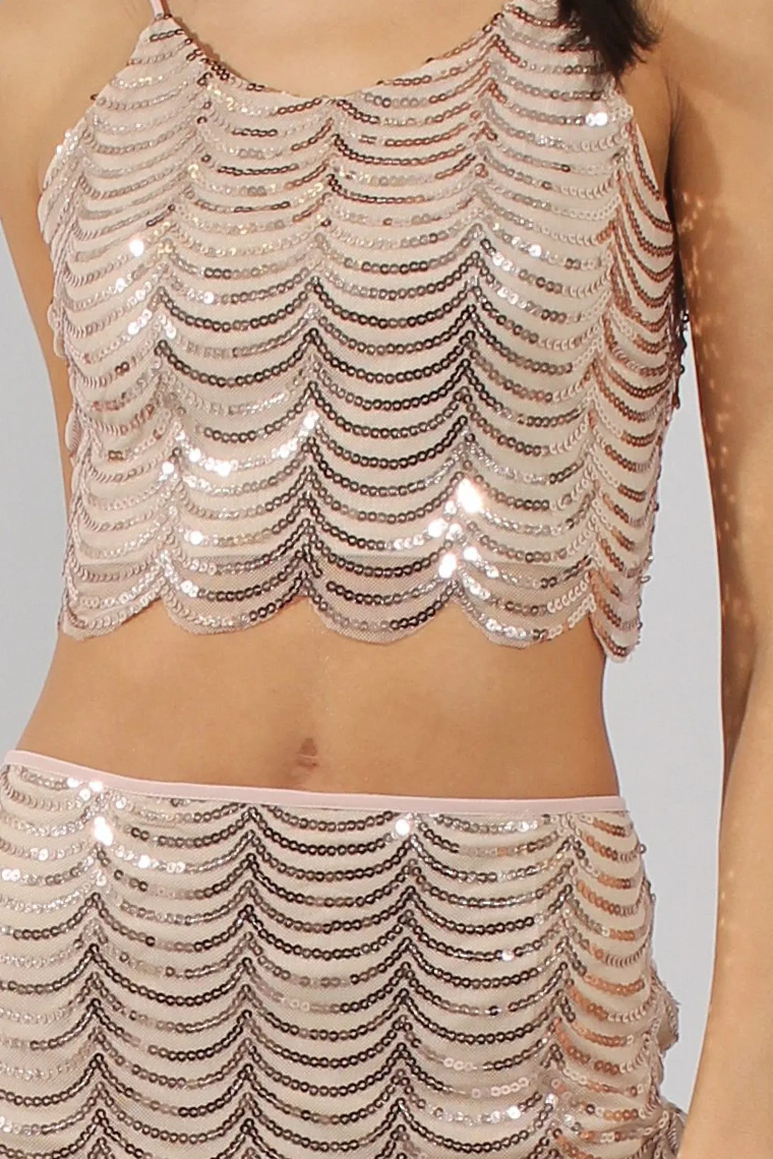 Rebellious Fashion Apricot Sequin Crop Top - Lyle