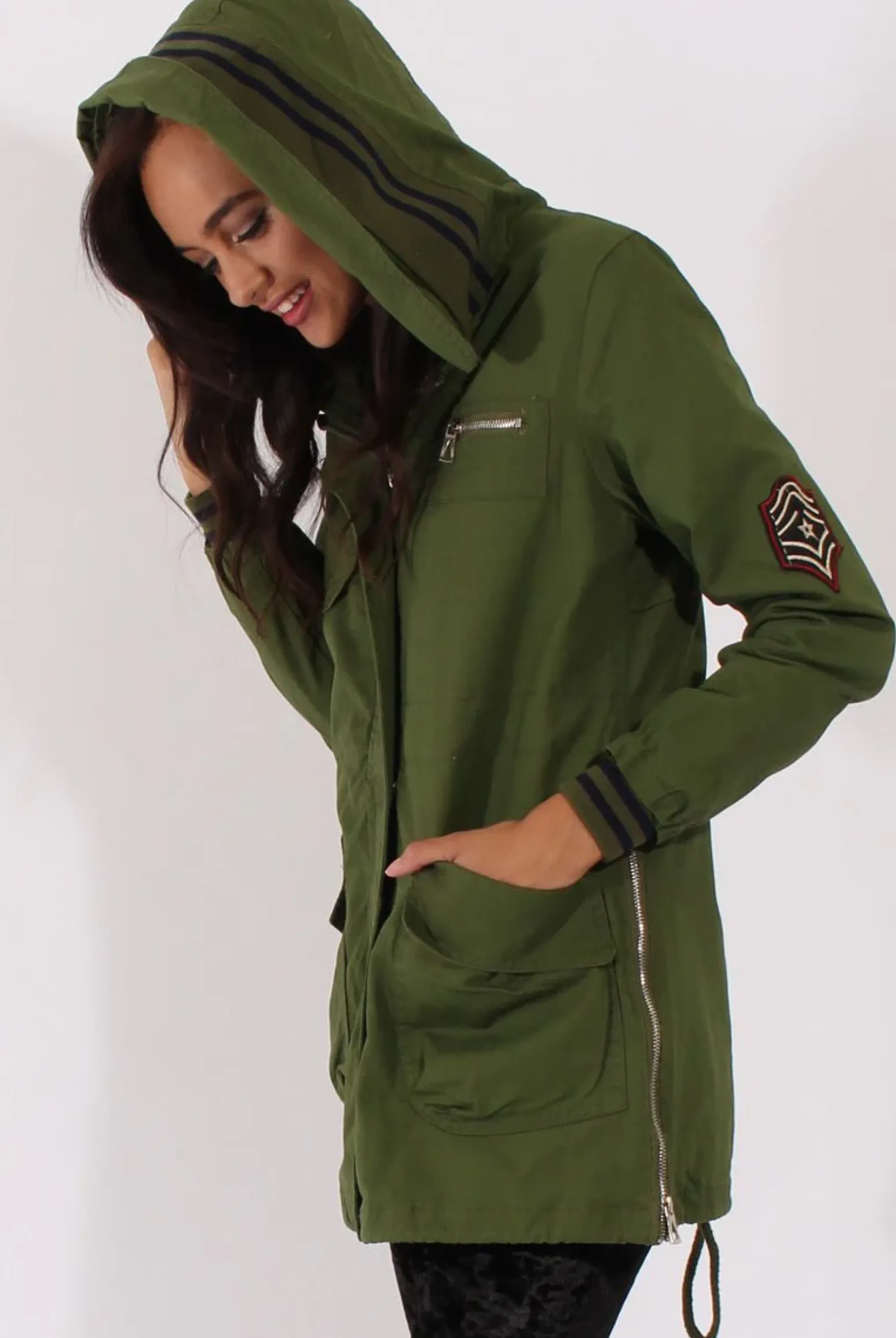 Rebellious Fashion Army Green Badge Detail Parka Jacket - Phoenix