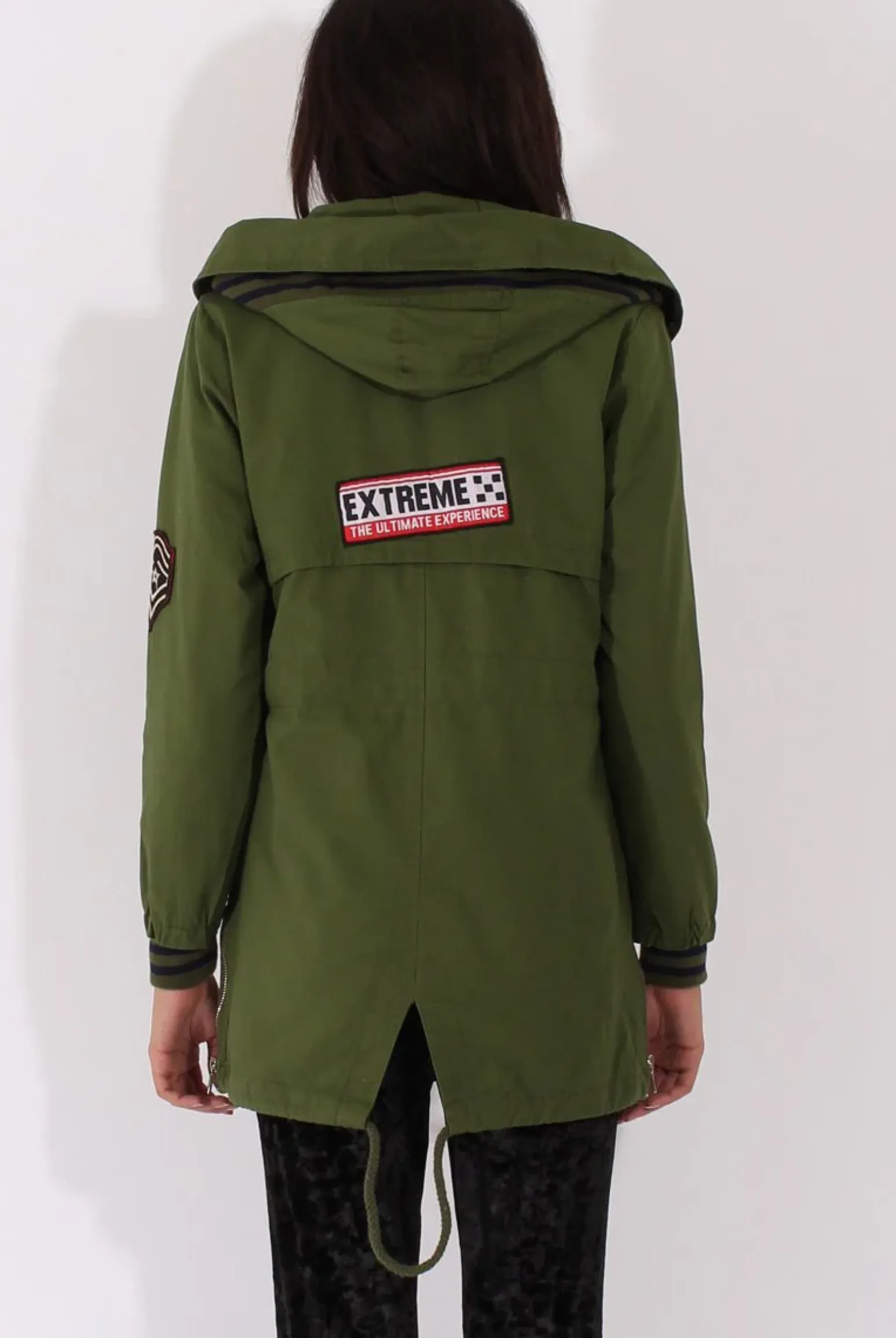 Rebellious Fashion Army Green Badge Detail Parka Jacket - Phoenix