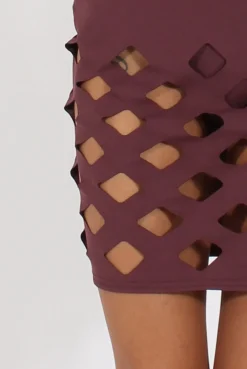 Rebellious Fashion Aubergine Cut Out Cage Dress - Petal