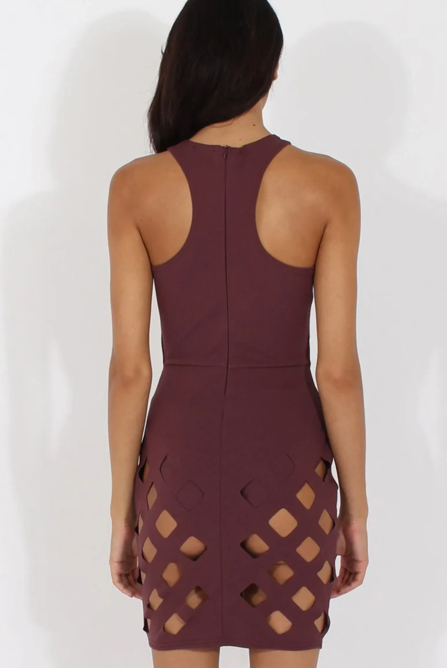 Rebellious Fashion Aubergine Cut Out Cage Dress - Petal