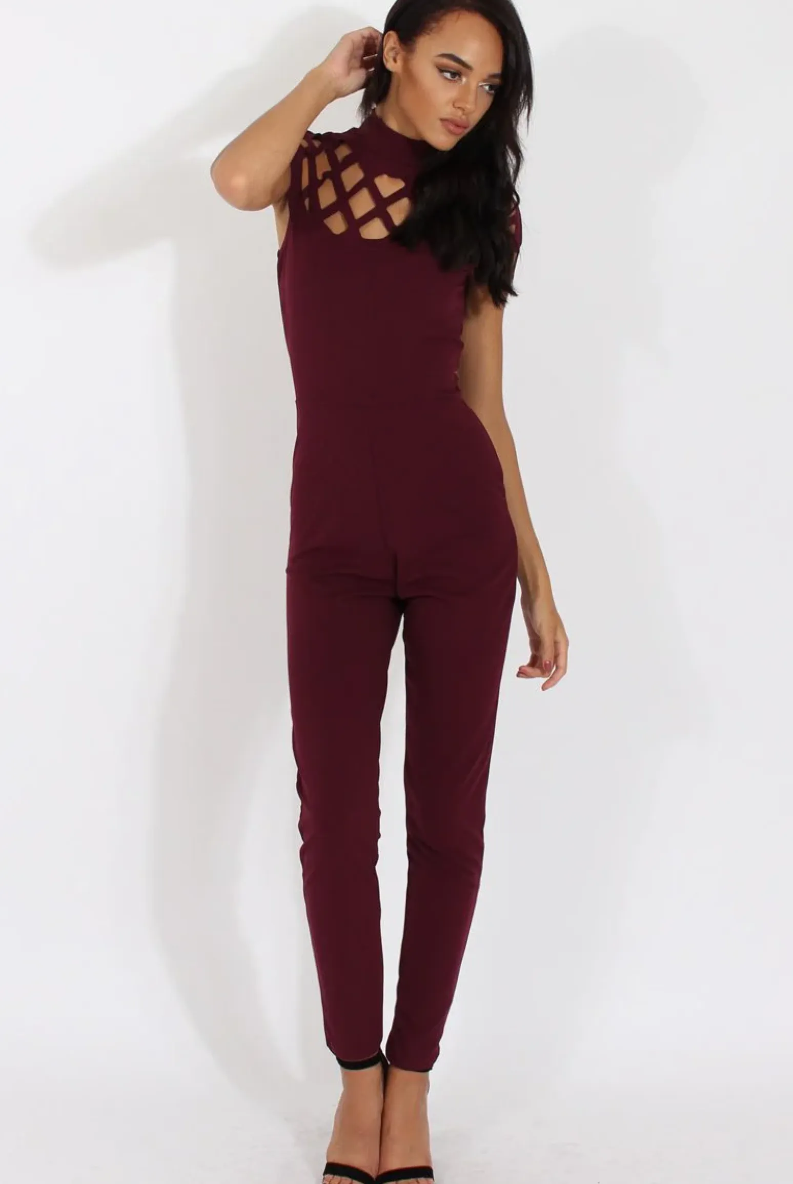 Rebellious Fashion Aubergine Cage Detail Jumpsuit - Aurelia