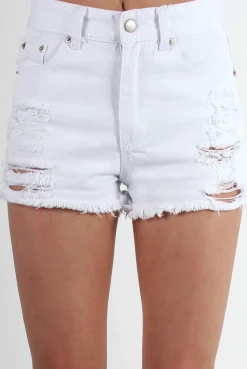 Rebellious Fashion Aubree White Ripped Denim Shorts