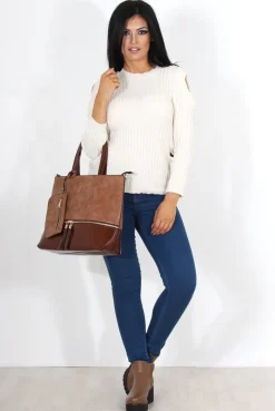 Rebellious Fashion Auden Beige Cold Shoulder Top