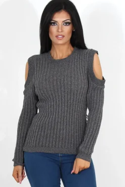 Rebellious Fashion Auden Grey Cold Shoulder Top