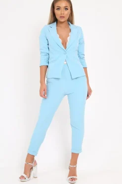 Rebellious Fashion Baby Blue Blazer and Trousers Co-Ord - Rossie