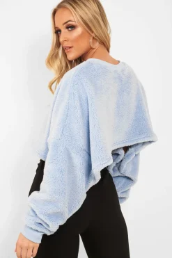 Rebellious Fashion Baby Blue Fluffy Long Sleeve Crop Jumper - Noura