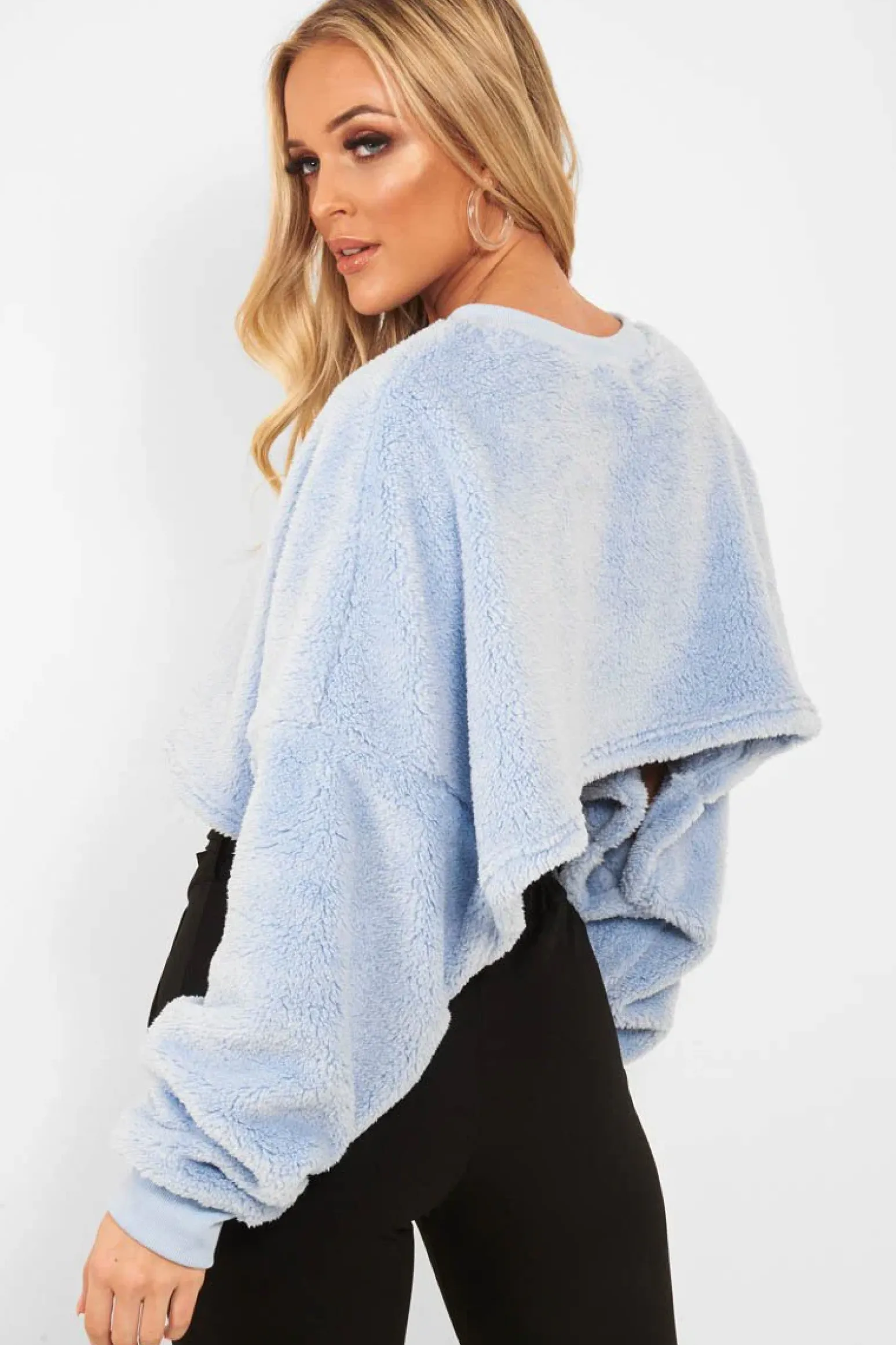Rebellious Fashion Baby Blue Fluffy Long Sleeve Crop Jumper - Noura
