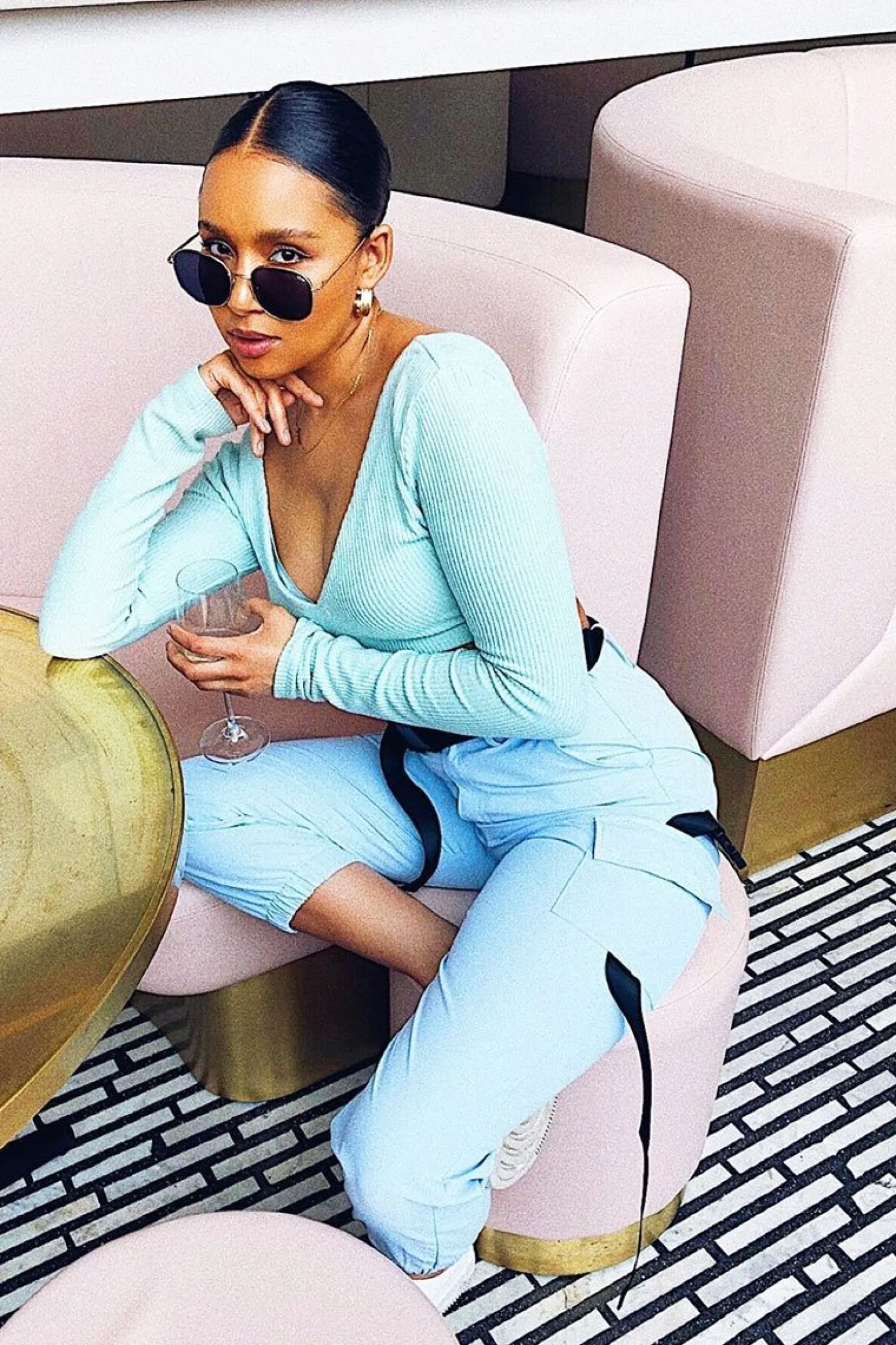 Rebellious Fashion Baby Blue Utility Buckle Trouser - Zarie