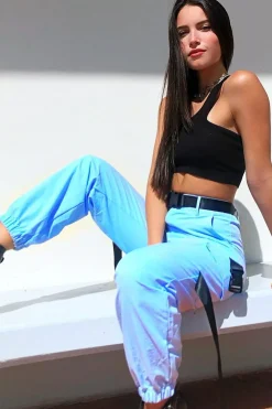 Rebellious Fashion Baby Blue Utility Buckle Trouser - Zarie