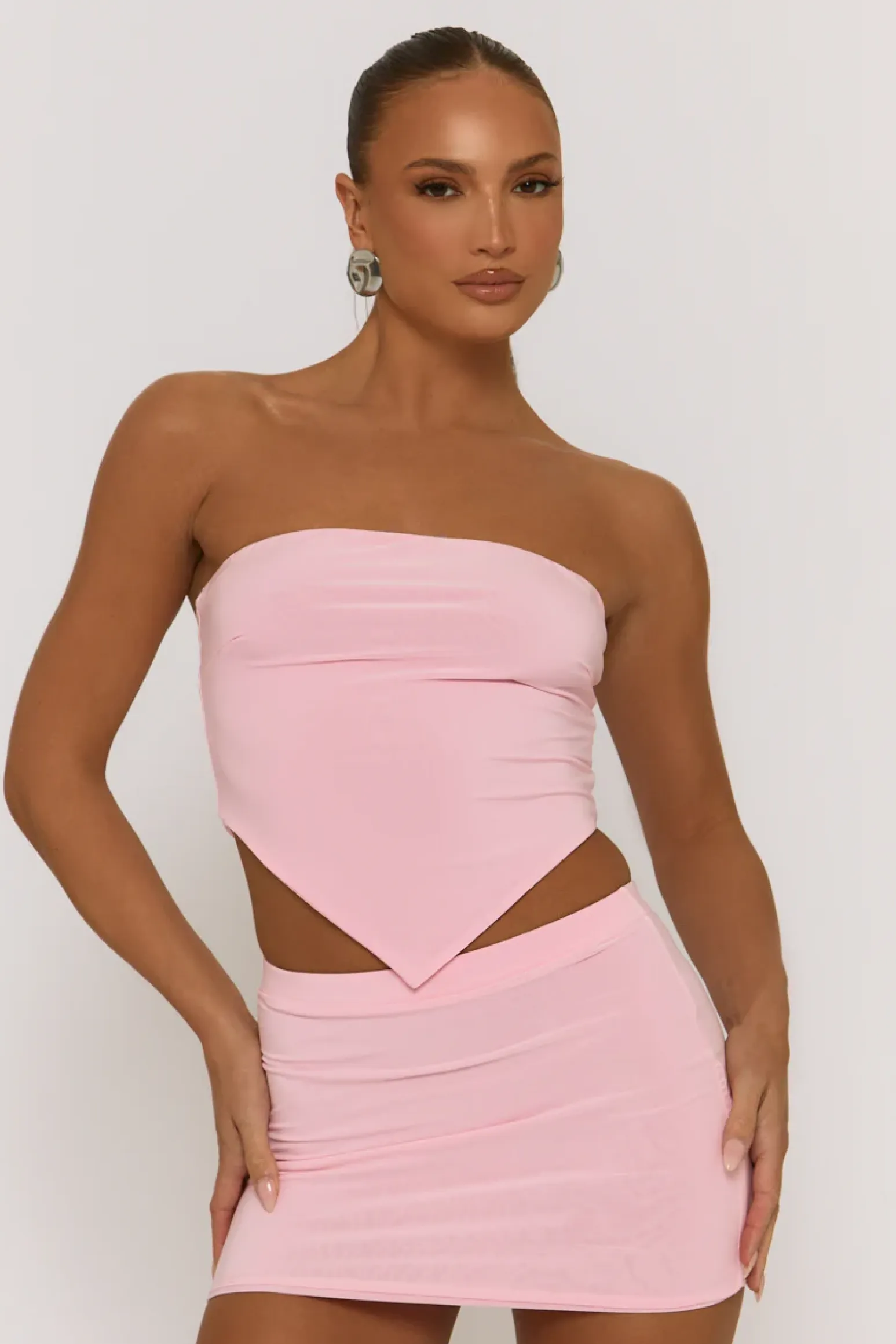 Rebellious Fashion Baby Pink Bandeau and Mini Skirt Co-ord Set - Berlin