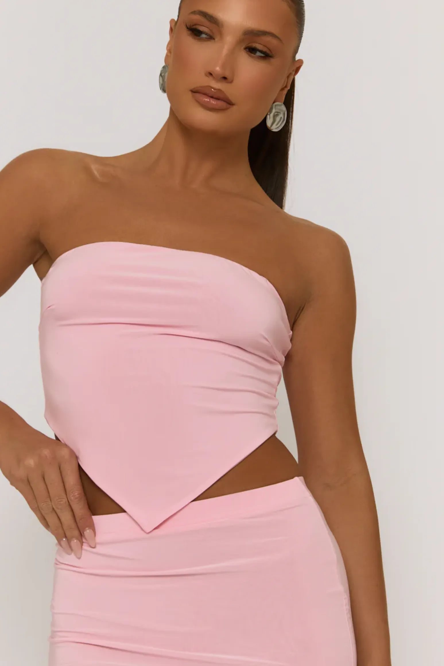 Rebellious Fashion Baby Pink Bandeau and Mini Skirt Co-ord Set - Berlin