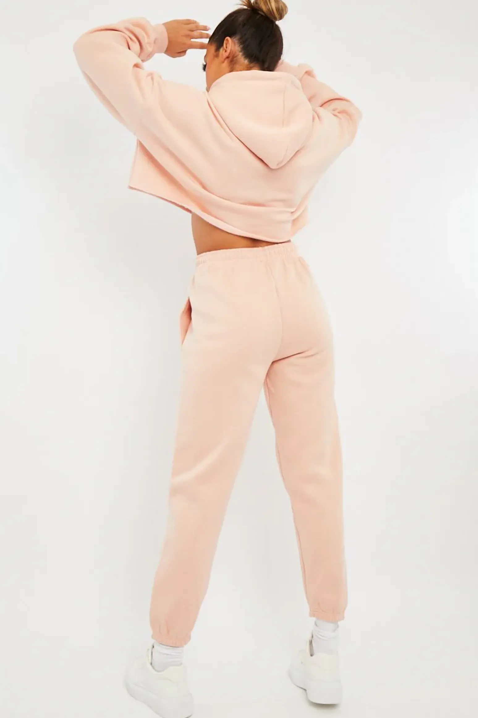 Rebellious Fashion Baby Pink Cropped Oversized Hoodie and Joggers Co-ord - Karenza