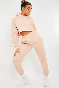 Rebellious Fashion Baby Pink Cropped Oversized Hoodie and Joggers Co-ord - Karenza