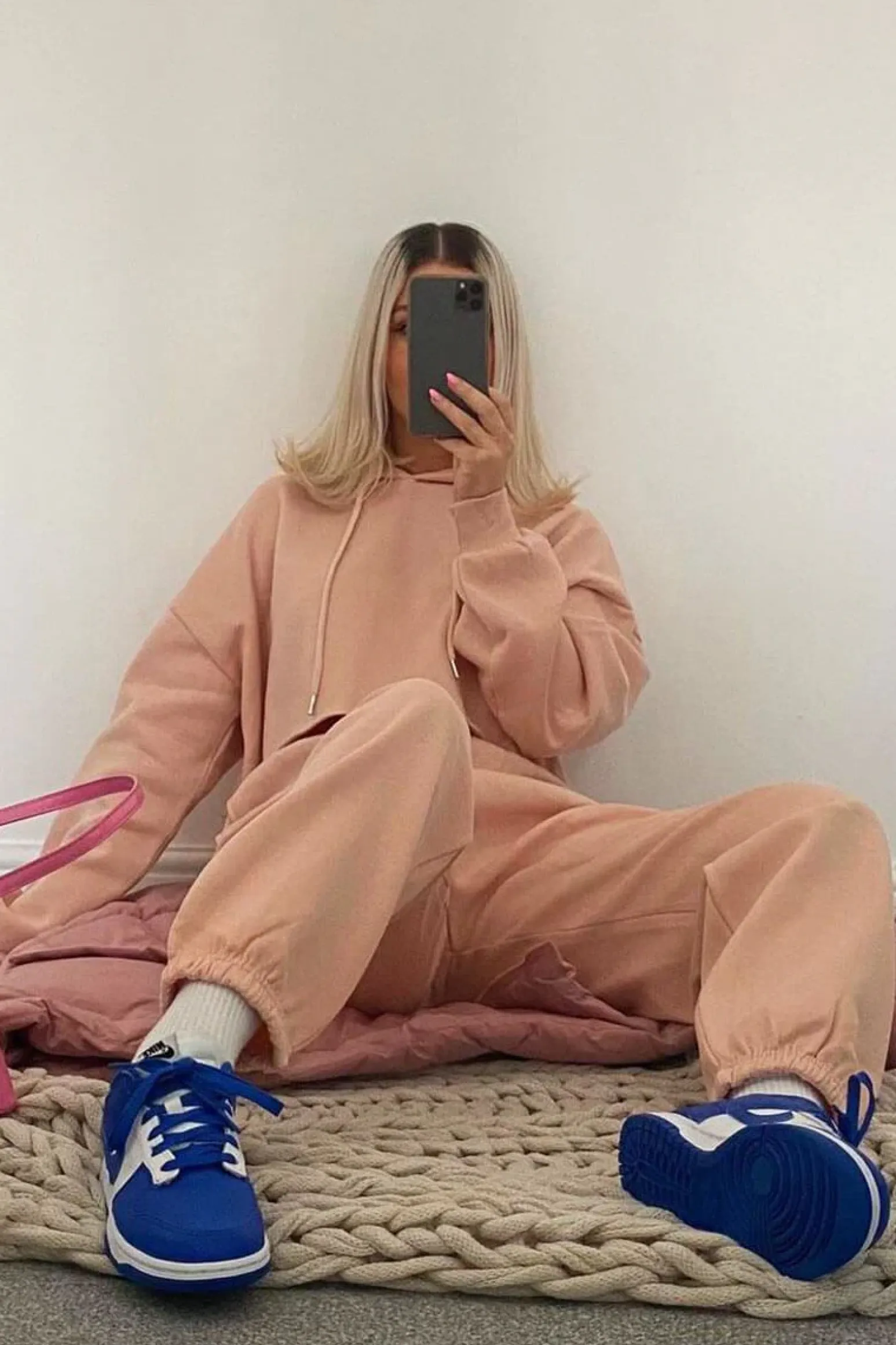 Rebellious Fashion Baby Pink Cropped Oversized Hoodie and Joggers Co-ord - Karenza