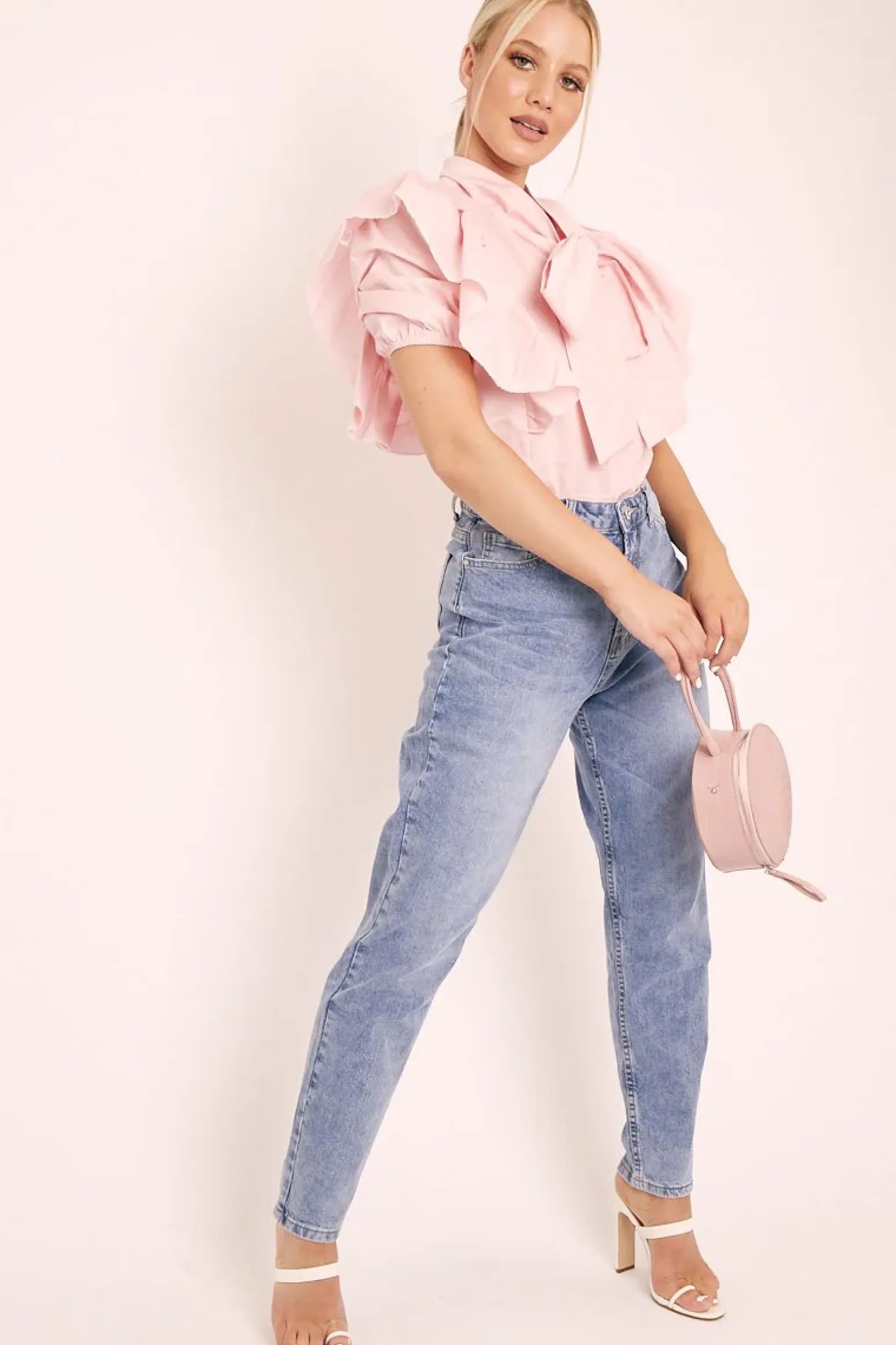 Rebellious Fashion Baby Pink Ruffle Bow Shirt - Galina