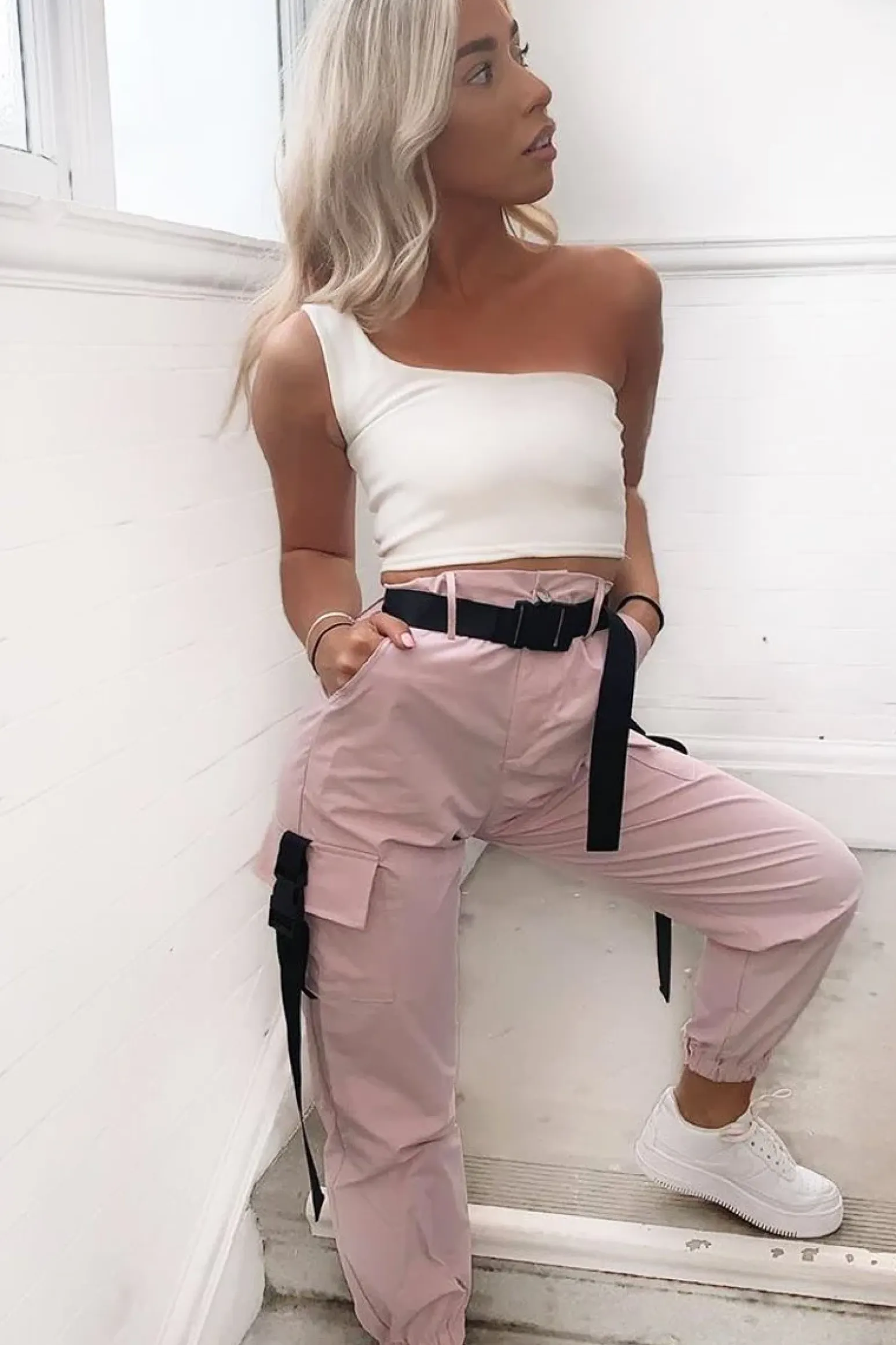 Rebellious Fashion Baby Pink Utility Buckle Trouser - Zarie
