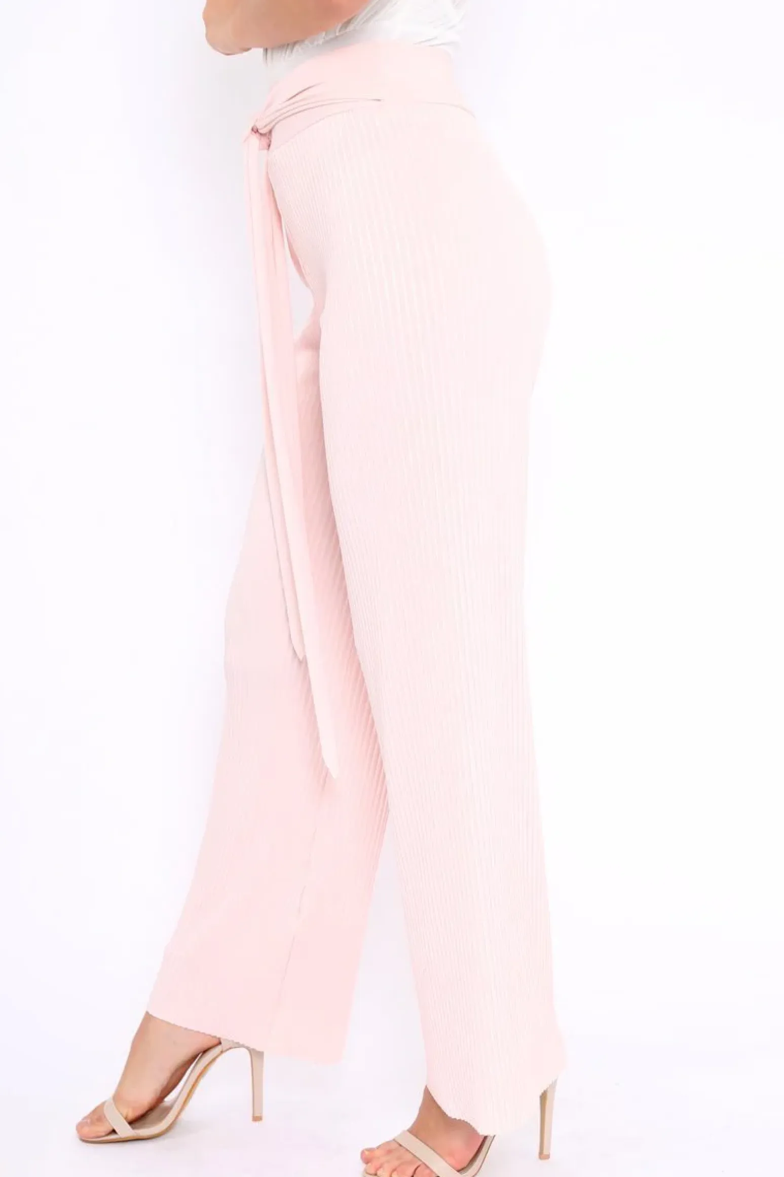 Rebellious Fashion Baby Pink Wide Legged Pleated Trousers - Chantel