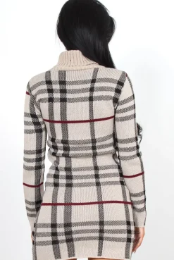Rebellious Fashion Beige Knitted Jumper Dress-Kande