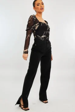 Rebellious Fashion Beige Marble Puff Sleeve Bodysuit - Deana
