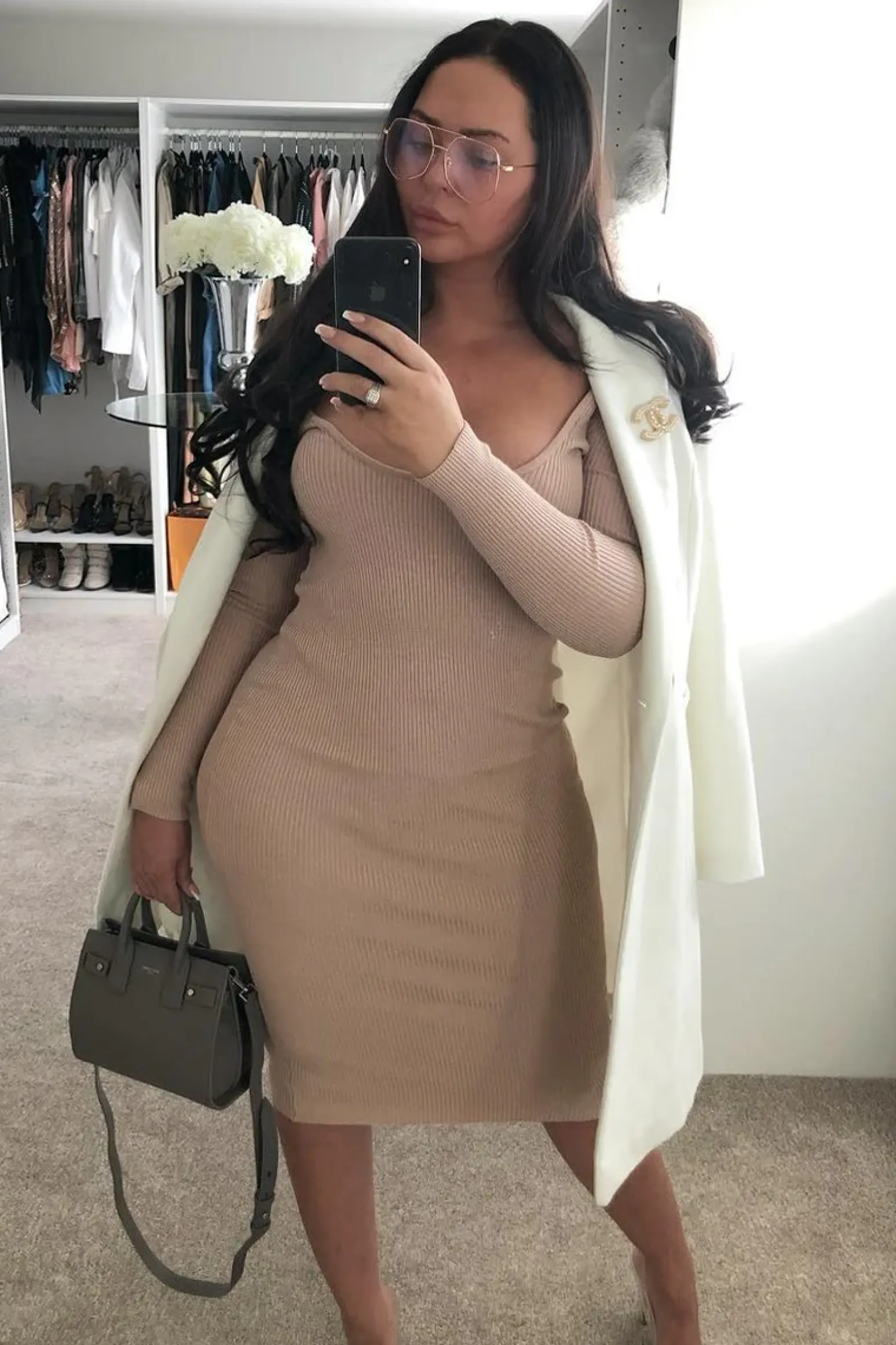 Rebellious Fashion Beige Scoop Neck Rib Knit Midi Dress - Mariana