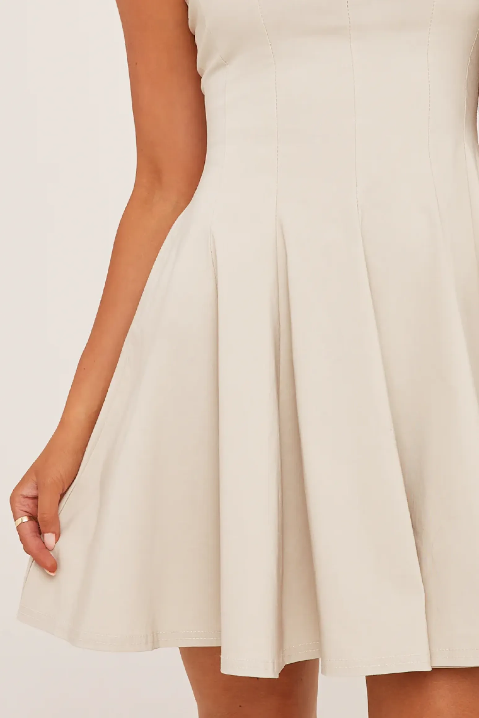 Rebellious Fashion Beige Seam Detail Structured Mini Dress - Daniya
