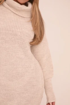 Rebellious Fashion Beige Turtle Neck Knit Jumper Dress - Brooke