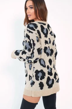 Rebellious Fashion Beige and Blue Leopard Print Jumper Dress - Nancy