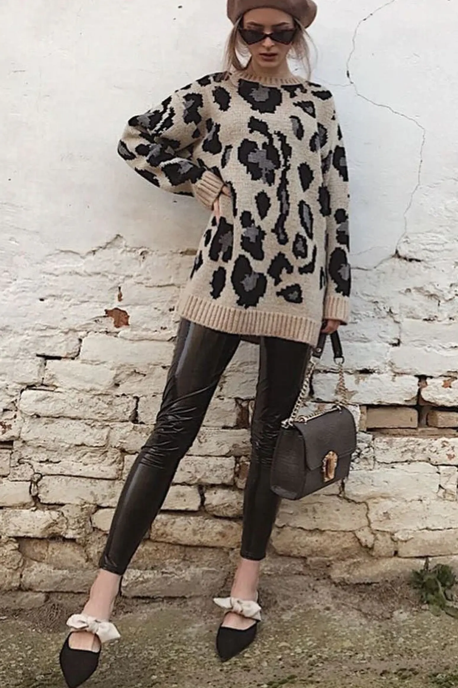Rebellious Fashion Beige and Blue Leopard Print Jumper Dress - Nancy
