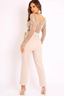 Rebellious Fashion Beige Belted Tapered Peg Trousers - Jessika