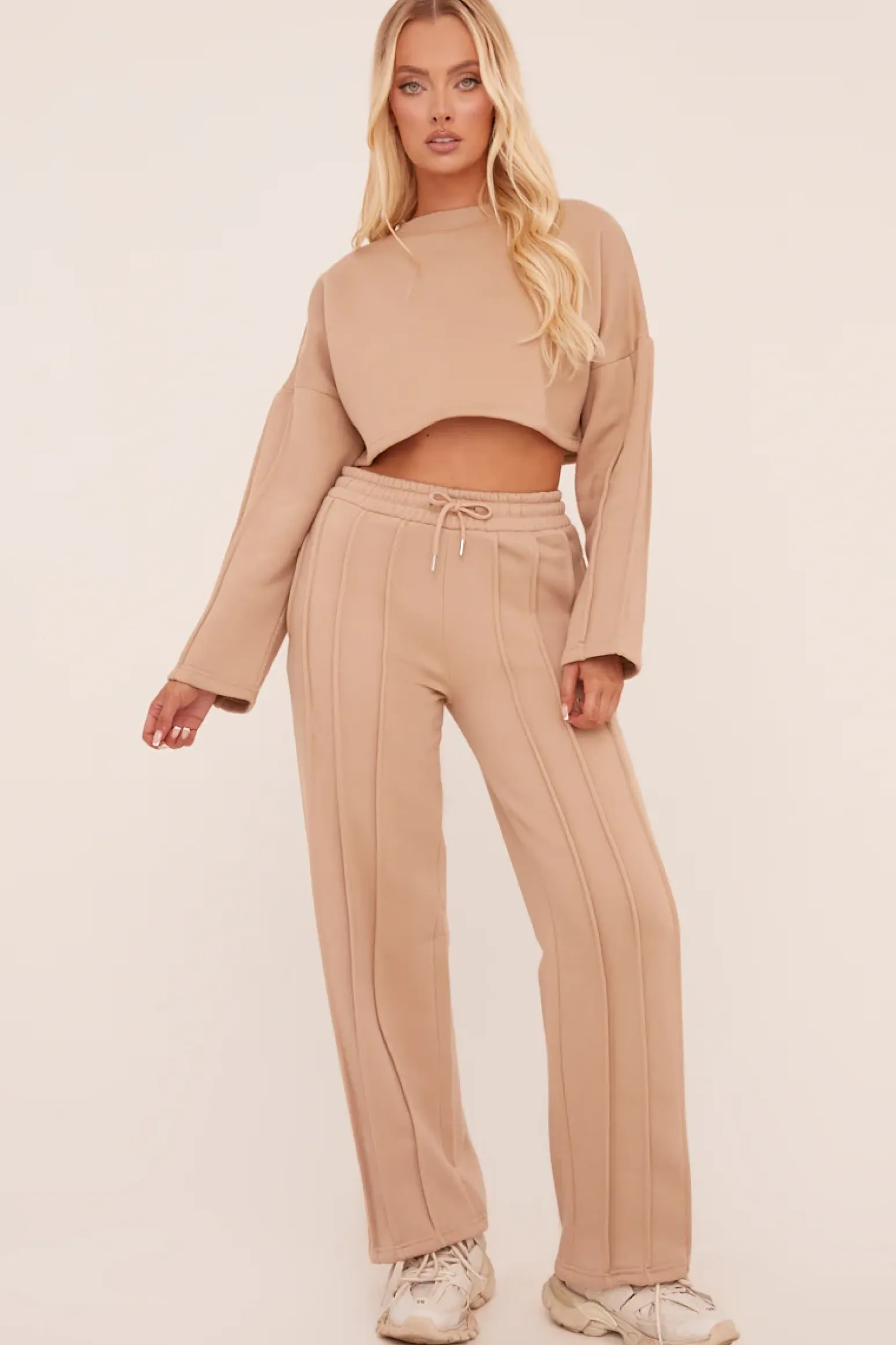 Rebellious Fashion Beige Binding Detail Loungewear Co-ord Set - Ceri